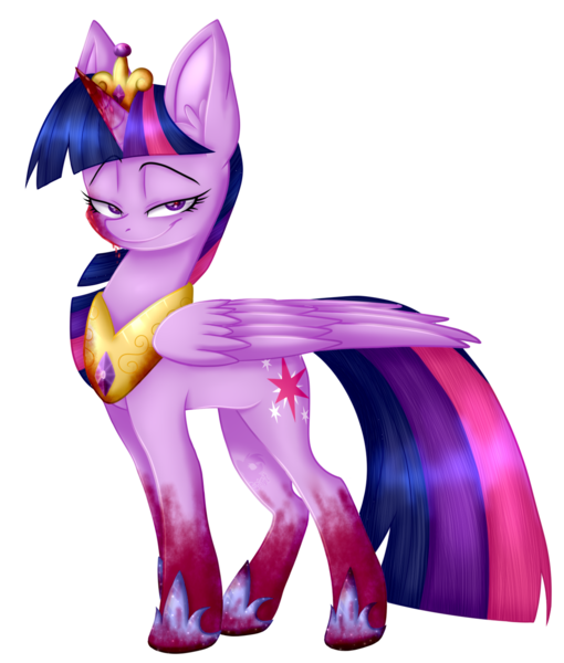 Size: 1242x1461 | Tagged: accessory theft, alicorn, artist:spirit-1, blood, derpibooru import, grimdark, implied murder, jewelry, necklace, regalia, simple background, solo, transparent background, twibitch sparkle, twilight is anakin, twilight sparkle, twilight sparkle (alicorn), tyrant sparkle, usurpation