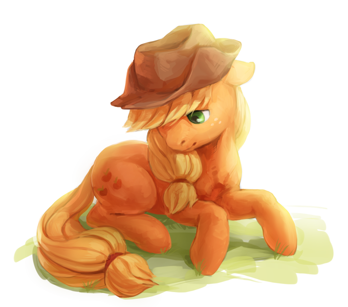 Size: 1390x1226 | Tagged: safe, artist:audrarius, derpibooru import, applejack, earth pony, pony, simple background, solo, white background