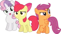 Size: 6881x3872 | Tagged: safe, artist:frownfactory, derpibooru import, apple bloom, scootaloo, sweetie belle, earth pony, pegasus, pony, unicorn, crusaders of the lost mark, .svg available, apple bloom's bow, bow, cutie mark crusaders, female, filly, hair bow, horn, simple background, svg, transparent background, unamused, upset, vector, wings