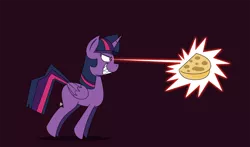 Size: 1700x1000 | Tagged: alicorn, artist:feralroku, derpibooru import, evil cheese hater twilight, evil grin, evil pie hater dash species, evil quesadilla hater twilight, eye beams, food, grin, laser, magic blast, parody, pew pew pew, quesadilla, revenge, safe, secrets and pies, sharp teeth, simple background, smiling, solo, teeth, they're just so cheesy, twilight sparkle, twilight sparkle (alicorn)