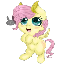 Size: 1000x1000 | Tagged: safe, artist:siena1923, derpibooru import, fluttershy, pegasus, pony, amazed, bipedal, blushing, chibi, cute, eye clipping through hair, female, filly, hooves to the chest, looking up, open mouth, simple background, smiling, sparkling eyes, spread wings, transparent background, wings, younger