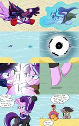 Size: 2000x3200 | Tagged: safe, artist:jake heritagu, derpibooru import, scootaloo, starlight glimmer, twilight sparkle, twilight sparkle (alicorn), oc, oc:aero, oc:lightning blitz, alicorn, pegasus, pony, comic:ask motherly scootaloo, equestria girls, aura, baby, baby pony, cloak, clothes, colt, comic, facehoof, hairpin, male, midnight sparkle, motherly scootaloo, offspring, older, older scootaloo, parent:derpy hooves, parent:oc:warden, parent:rain catcher, parent:scootaloo, parents:canon x oc, parents:catcherloo, parents:warderp, pony hat, ponyville, scarf, speech bubble, sweatshirt