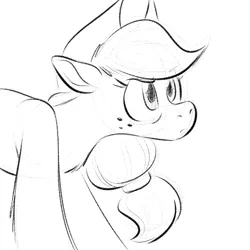 Size: 700x700 | Tagged: safe, artist:goat train, deleted from derpibooru, derpibooru import, applejack, earth pony, pony, grayscale, monochrome, simple background, sketch, solo, tired, white background