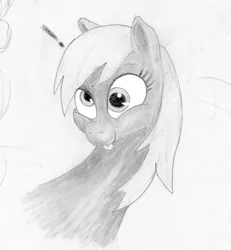 Size: 955x1033 | Tagged: safe, artist:t72b, derpibooru import, derpy hooves, pegasus, pony, :p, bust, grayscale, happy, monochrome, portrait, silly, smiling, solo, tongue out, traditional art