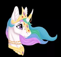 Size: 1024x946 | Tagged: safe, artist:believeinshadows, derpibooru import, princess celestia, pony, black background, female, jewelry, mare, regalia, simple background, solo