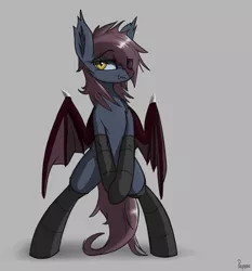 Size: 3000x3216 | Tagged: suggestive, artist:fenixdust, derpibooru import, oc, oc:ventress, unofficial characters only, bat pony, bat pony oc, chest fluff, clothes, cute, cute little fangs, fangs, female, mare, seductive, smiling, smirk, socks, solo