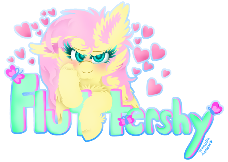 Size: 991x707 | Tagged: safe, artist:vanillaswirl6, derpibooru import, fluttershy, butterfly, pegasus, pony, blushing, cheek fluff, chest fluff, colored eyelashes, colored pupils, ear fluff, female, floppy ears, fluffy, folded wings, heart, heart eyes, hoof fluff, lidded eyes, looking at you, mare, name, photoshop, redraw, simple background, solo, squishy cheeks, transparent background, wingding eyes