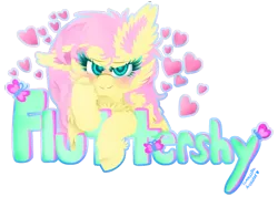 Size: 991x707 | Tagged: safe, artist:vanillaswirl6, derpibooru import, fluttershy, butterfly, pegasus, pony, blushing, cheek fluff, chest fluff, colored eyelashes, colored pupils, ear fluff, female, floppy ears, fluffy, folded wings, heart, heart eyes, hoof fluff, lidded eyes, looking at you, mare, name, photoshop, redraw, simple background, solo, squishy cheeks, transparent background, wingding eyes