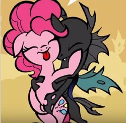 Size: 406x395 | Tagged: suggestive, artist:toonbat, derpibooru import, doomie, pinkie pie, changeling, cropped, dancing, doomie pie, eyes closed, feeling, female, male, sexy, shipping, straight, tongue out