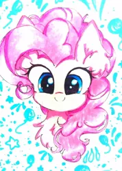 Size: 768x1080 | Tagged: safe, artist:liaaqila, derpibooru import, pinkie pie, earth pony, pony, bust, chest fluff, cute, female, looking at you, mare, portrait, smiling, solo, traditional art