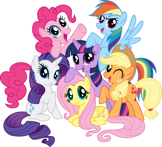 Size: 4946x4492 | Tagged: safe, artist:crunchnugget, derpibooru import, applejack, fluttershy, pinkie pie, rainbow dash, rarity, twilight sparkle, earth pony, pegasus, pony, unicorn, absurd resolution, female, mane six, mane six opening poses, mare, one eye closed, open mouth, prone, raised hoof, simple background, spread wings, transparent background, vector, wings, wink