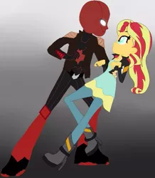 Size: 447x512 | Tagged: artist needed, safe, derpibooru import, sunset shimmer, equestria girls, crossover, crossover shipping, female, jason todd, male, red hood, shipping, straight