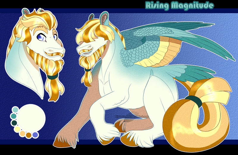 Size: 1400x912 | Tagged: safe, artist:bijutsuyoukai, derpibooru import, oc, oc:rising magnitude, unofficial characters only, pegasus, pony, my little pony: the movie, colored wings, male, multicolored wings, parent:rockhoof, parent:songbird serenade, parents:songhoof, sitting, solo, stallion