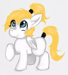 Size: 776x852 | Tagged: safe, artist:anonymous, derpibooru import, oc, oc:luftkrieg, unofficial characters only, pegasus, pony, aryan, aryan pony, blonde, cute, female, filly, hoof in air, nazi, nazipone, ponytail, smiling, standing, tail wrap