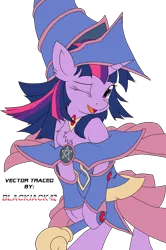 Size: 7816x11740 | Tagged: safe, artist:ardail, artist:blackjack42, derpibooru import, twilight sparkle, pony, unicorn, absurd resolution, chest fluff, clothes, cosplay, costume, cute, dark magician girl, dark magician mare, dark magician twilight, ear fluff, female, looking at you, mare, one eye closed, open mouth, simple background, solo, transparent background, twiabetes, vector, vector trace, wink, yu-gi-oh!