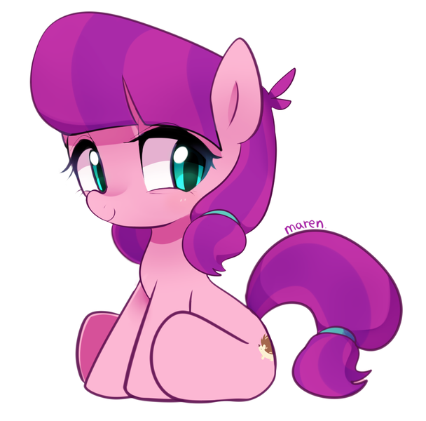 Size: 1009x995 | Tagged: safe, artist:maren, derpibooru import, lily longsocks, earth pony, pony, adorasocks, cute, cutie mark, daaaaaaaaaaaw, female, filly, hnnng, simple background, sitting, smiling, smol, solo