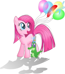 Size: 13344x15214 | Tagged: safe, artist:rainbownspeedash, derpibooru import, gummy, pinkie pie, pony, .ai available, absurd resolution, balloon, cute, cuteamena, happiness, happy, hat, party hat, pinkamena diane pie, simple background, smiling, transparent background, vector