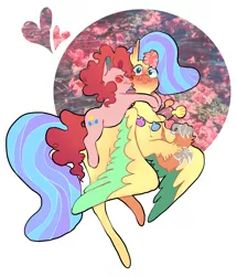 Size: 3373x3926 | Tagged: safe, artist:let-the-rainbow-remind-us, derpibooru import, pinkie pie, princess skystar, classical hippogriff, earth pony, hippogriff, pony, my little pony: the movie, blushing, duo, female, lesbian, mare, shipping, skypie