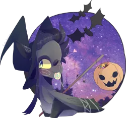 Size: 4666x4359 | Tagged: safe, artist:emily-826, derpibooru import, oc, oc:kama, unofficial characters only, pegasus, pony, absurd resolution, bat lollipop, female, hat, mare, mouth hold, one eye closed, pumpkin bucket, solo, wink, witch hat