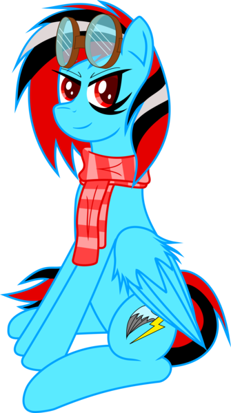 Size: 2678x4795 | Tagged: safe, artist:crimsonskie, derpibooru import, oc, oc:crimson skie, unofficial characters only, pegasus, pony, 2018 community collab, derpibooru community collaboration, clothes, goggles, scarf, simple background, sitting, solo, transparent background