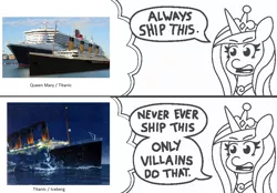 Size: 916x637 | Tagged: always ship this, artist:threetwotwo32232, cargo ship, derpibooru import, edit, exploitable meme, iceberg, meme, my hero academia, obligatory pony, princess cadance, queen mary, safe, shipping, solo, titanic, wat, we are going to hell