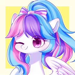 Size: 1500x1500 | Tagged: safe, artist:leafywind, derpibooru import, oc, oc:coconut, unofficial characters only, pegasus, pony, abstract background, bust, female, mare, one eye closed, portrait, solo