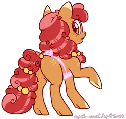 Size: 747x704 | Tagged: safe, artist:esmeia, derpibooru import, oc, oc:cinnamon crisp, unofficial characters only, earth pony, pony, apron, body freckles, braid, braided tail, clothes, female, flank, freckles, looking at you, looking back, looking back at you, mare, one hoof raised, plot, rear view, solo