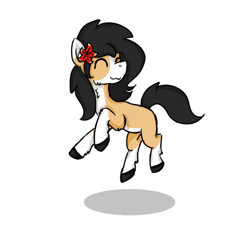 Size: 540x530 | Tagged: safe, artist:euspuche, derpibooru import, oc, oc:liliya krasnyy, unofficial characters only, earth pony, pony, animated, cute, dancing, eyes closed, female, flower, flower in hair, jumping, smiling, transparent background