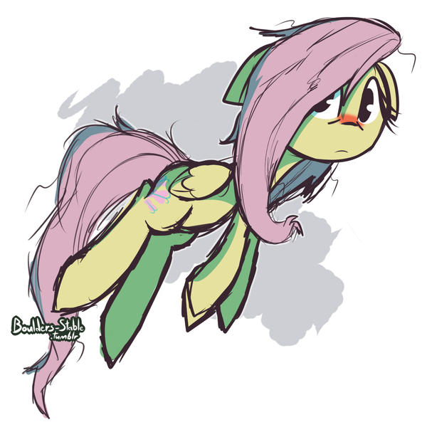 Size: 1280x1280 | Tagged: safe, artist:lilboulder, derpibooru import, fluttershy, pegasus, pony, abstract background, disheveled, female, looking at you, mare, messy mane, solo