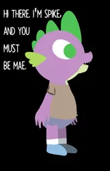 Size: 1447x2246 | Tagged: anthro, artist:chiptunebrony, clothes, crossover, cute, derpibooru import, dragon, night in the woods, pants, quote, safe, shirt, shoes, shorts, socks, spike, style emulation, text