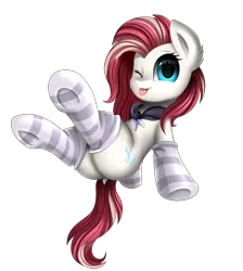 Size: 2550x2850 | Tagged: safe, artist:pridark, derpibooru import, oc, oc:aureai, unofficial characters only, pegasus, pony, clothes, commission, dock, female, looking at you, mare, one eye closed, plot, simple background, smiling, socks, solo, striped socks, tongue out, transparent background, underhoof, wink, ych result