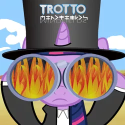 Size: 1200x1200 | Tagged: safe, artist:grapefruitface1, derpibooru import, twilight sparkle, ponified, pony, album cover, binoculars, clothes, desert, female, fire, mare, music, parody, ponified album cover, solo, toto (band)