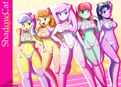 Size: 2395x1727 | Tagged: suggestive, artist:the-butch-x, derpibooru import, fleur-de-lis, melon mint, orange sherbette, upper crust, zephyr, equestria girls, friendship games, adorasexy, beautisexy, bell, bell collar, belly button, blushing, boob window, bra, breasts, busty fleur-de-lis, busty melon mint, busty orange sherbette, busty upper crust, busty zephyr, butch's shadow cat lingerie, cat bell, cat ears, cat keyhole bra set, cat lingerie, cat tail, cleavage, clothes, collar, crop top bra, cute, eyeshadow, fangs, female, females only, glare, grin, group, hand on hip, legs, line-up, lingerie, looking at you, makeup, midriff, nail polish, open mouth, panties, pink underwear, sexy, shadowcat lingerie, side knot underwear, sinfully sexy, smiling, stockings, stupid sexy fleur-de-lis, stupid sexy melon mint, stupid sexy orange sherbette, stupid sexy upper crust, stupid sexy zephyr, thigh highs, thighs, underass, underwear, white underwear