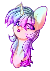 Size: 869x1226 | Tagged: safe, artist:immagoddampony, derpibooru import, oc, oc:lily, unofficial characters only, orbite, original species, pony, unicorn, bust, female, mare, portrait, simple background, solo, tongue out, transparent background
