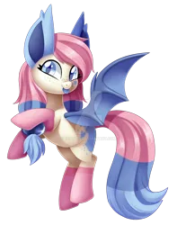 Size: 1024x1298 | Tagged: safe, artist:centchi, derpibooru import, oc, oc:pixie heart, unofficial characters only, bat pony, pony, bat pony oc, female, mare, rearing, simple background, solo, tongue out, transparent background, watermark