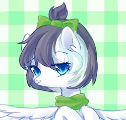 Size: 1150x1100 | Tagged: safe, artist:leafywind, derpibooru import, oc, oc:tai, unofficial characters only, pegasus, pony, abstract background, bow, clothes, female, hair bow, mare, scarf, solo