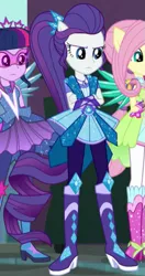 Size: 291x550 | Tagged: safe, derpibooru import, screencap, fluttershy, rarity, sci-twi, twilight sparkle, equestria girls, equestria girls series, super squad goals, cropped, geode of fauna, geode of shielding, geode of telekinesis, magical geodes, super ponied up