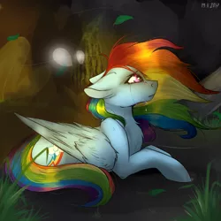 Size: 2902x2902 | Tagged: safe, artist:racheldantes, derpibooru import, rainbow dash, pegasus, pony, crying, female, mare, multicolored hair, prone, rainbow tear, sad, solo