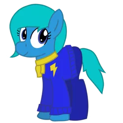 Size: 1200x1200 | Tagged: safe, artist:toyminator900, derpibooru import, oc, oc:nina dasher, unofficial characters only, earth pony, pony, 2018 community collab, derpibooru community collaboration, clothes, pants, scarf, simple background, solo, sweater, transparent background