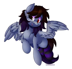 Size: 1935x1850 | Tagged: safe, artist:shyshyoctavia, derpibooru import, oc, unofficial characters only, pegasus, pony, clothes, fangs, female, heterochromia, mare, simple background, socks, solo, striped socks, transparent background