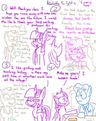 Size: 4779x6013 | Tagged: safe, artist:adorkabletwilightandfriends, derpibooru import, twilight sparkle, twilight sparkle (alicorn), oc, oc:curtis, oc:francis, oc:serena, alicorn, pony, comic:adorkable twilight and friends, absurd resolution, adorkable, adorkable twilight, china il, college, comic, community college, cute, dean, dialogue, dork, history, lineart, phrasing, professor, slice of life, teacher, teaching