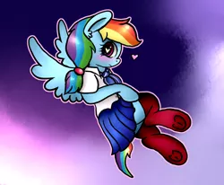 Size: 3880x3192 | Tagged: safe, artist:anykoe, derpibooru import, rainbow dash, pegasus, pony, adorasexy, blushing, clothes, cute, dashabetes, female, heart, heart eyes, looking at you, mare, pigtails, sexy, sky, socks, solo, spread wings, wingding eyes, wings, zettai ryouiki