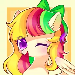 Size: 1100x1100 | Tagged: safe, artist:leafywind, derpibooru import, oc, unofficial characters only, pegasus, pony, abstract background, blushing, female, mare, one eye closed, solo, wink