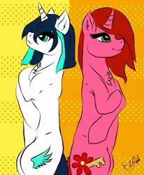 Size: 941x1143 | Tagged: safe, artist:monsoonvisionz, derpibooru import, oc, oc:cherry pin, oc:dragonfire, unofficial characters only, unicorn, fallout equestria, fallout equestria: child of the stars, cute, fallout, female, mare, pair, raffle prize