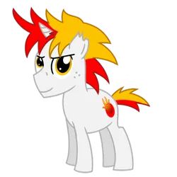 Size: 800x800 | Tagged: safe, artist:toyminator900, derpibooru import, oc, oc:shimmering blaze, unofficial characters only, unicorn, 2018 community collab, derpibooru community collaboration, cutie mark, freckles, simple background, solo, torn ear, transparent background