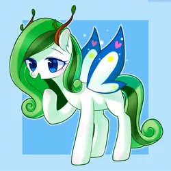 Size: 1500x1500 | Tagged: safe, artist:leafywind, derpibooru import, oc, unofficial characters only, butterfly pony, original species, pony, abstract background, blue background, butterfly wings, female, mare, simple background, solo