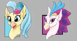 Size: 1528x816 | Tagged: artist:mythpony, bust, classical hippogriff, daughter, derpibooru import, edit, family, female, hippogriff, mother, mother and daughter, my little pony: the movie, portrait, princess, princess and queen, princess skystar, queen, queen novo, royal family, royalty, safe