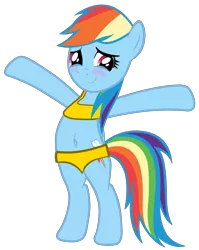 Size: 5000x6286 | Tagged: absurd resolution, artist:tardifice, bikini, blushing, clothes, cute, derpibooru import, edit, editor:grapefruitface, female, fixed, rainbow dash, semi-anthro, sexy, simple background, solo, solo female, standing, standing up, suggestive, swimsuit, transparent background, updated, vector, vector edit, version 2