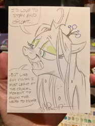 Size: 900x1200 | Tagged: andy you magnificent bastard, artist:andypriceart, changeling, colored pencil drawing, commission, contractual genre blindness, derpibooru import, female, grin, lidded eyes, lineart, pencil drawing, queen chrysalis, safe, smiling, traditional art