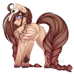 Size: 894x894 | Tagged: safe, artist:theanthropony, derpibooru import, oc, oc:ondrea, unofficial characters only, pegasus, pony, 2018 community collab, derpibooru community collaboration, blushing, braid, braided tail, cute, dock, ear piercing, earring, featureless crotch, female, jewelry, looking back, mare, piercing, plot, raised leg, rear view, simple background, solo, transparent background, unshorn fetlocks